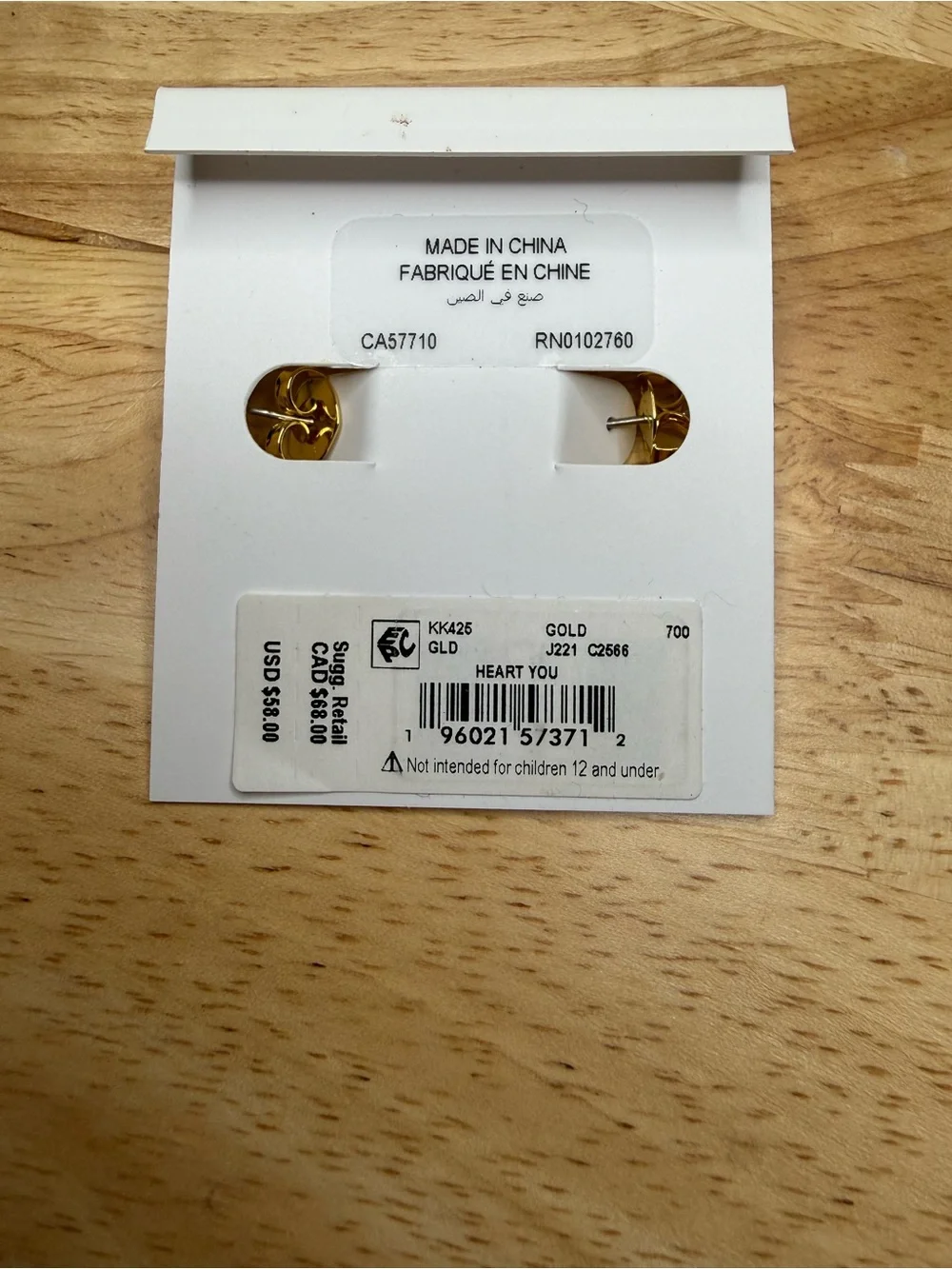 kate spade Gold ‘Heart You’ Hoop Earrings NWT $58